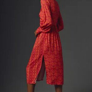 FARM RIO Long-Sleeve V-NECK PRINTED Midi Pinkish Feminine Romantic Dopamine BOLO